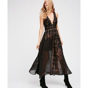 Free People embroidered beading black maxi dress